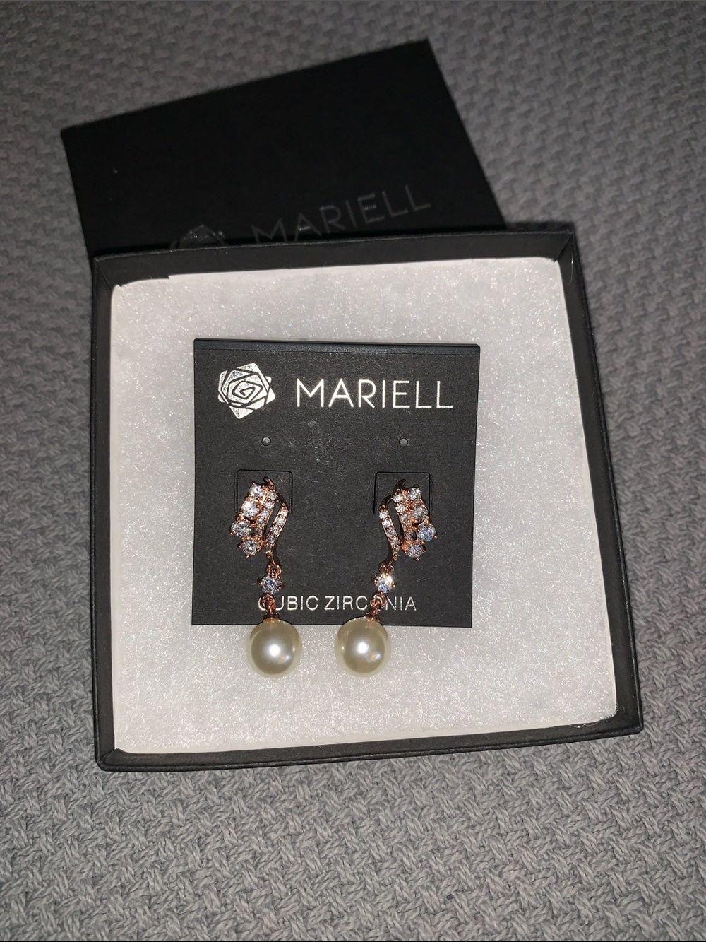 Mariell Rose Gold Pearl Drop Earrings with Cubic Zirconia Accents